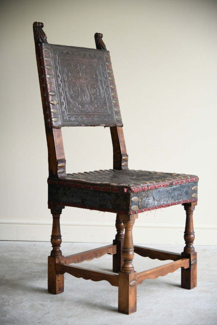 Furniture Antique Portugese Leather Occasional Chair photo