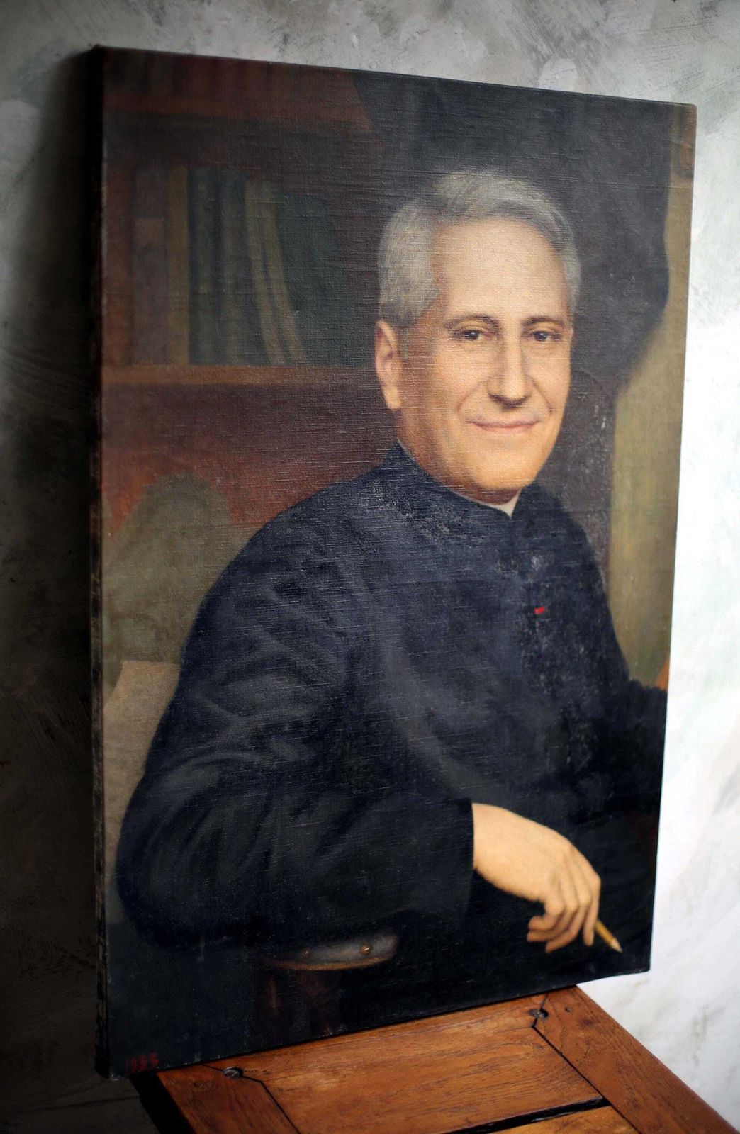 Original Antique Male Portrait Painting Of French Priest Large Oil On Canvas Religious Man photo 348.0