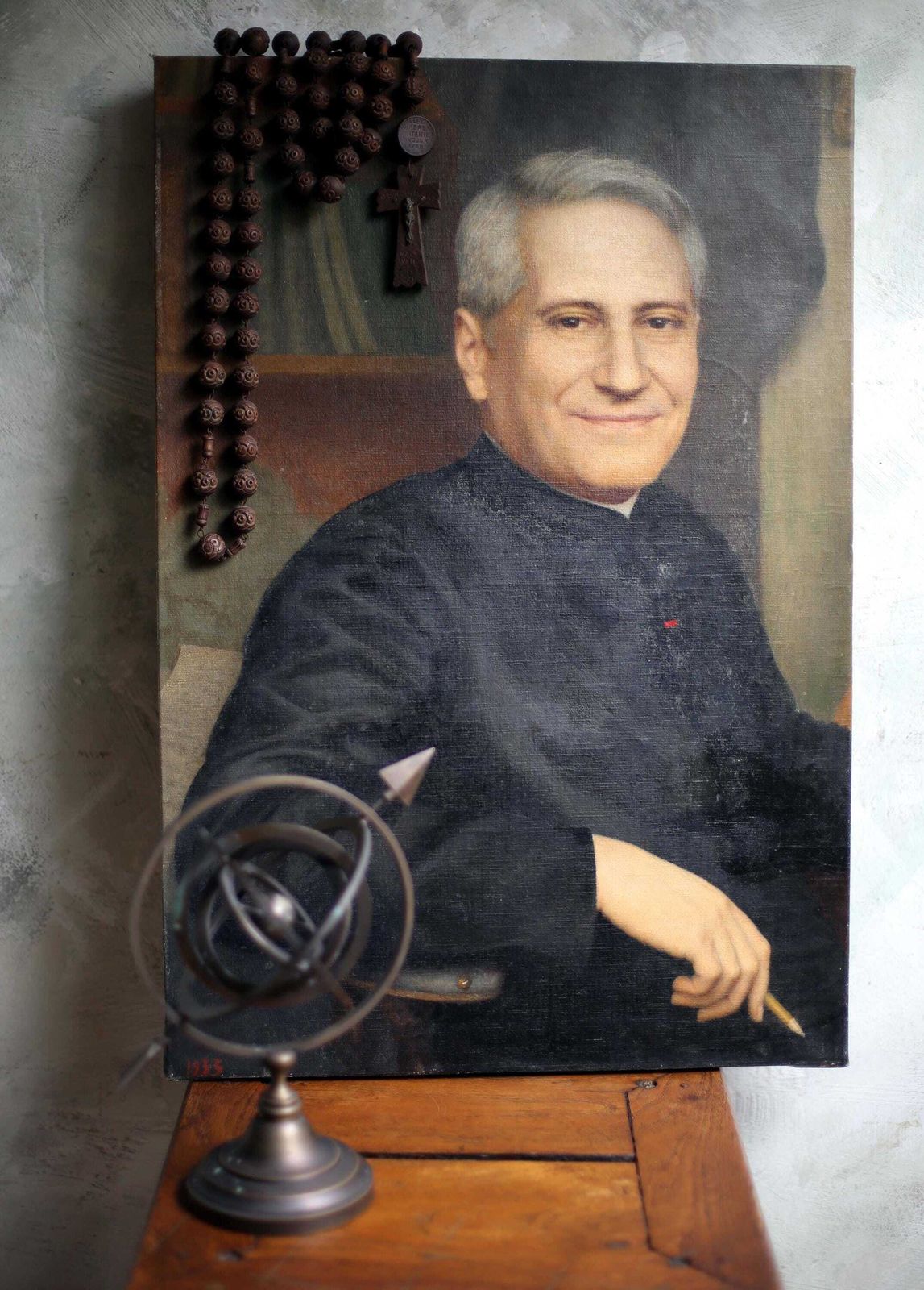 Original Antique Male Portrait Painting Of French Priest Large Oil On Canvas Religious Man photo vinterior