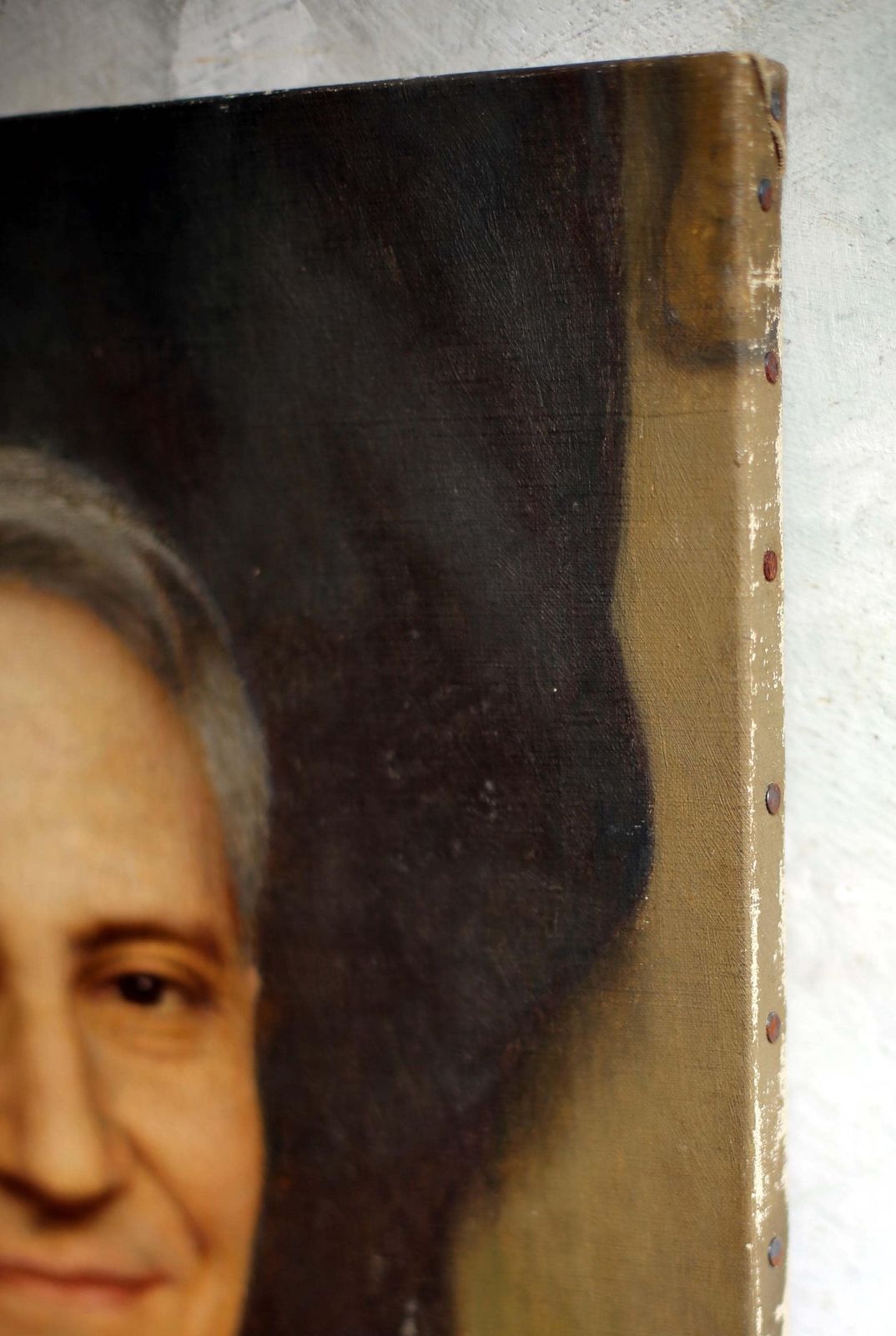 348.0 Original Antique Male Portrait Painting Of French Priest Large Oil On Canvas Religious Man photo