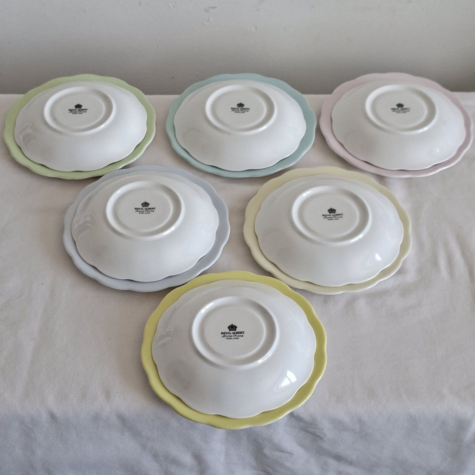 Home Decor Royal Albert Fine China Tea Cup Set Pastel Harlequin Trios Vintage 1950s photo