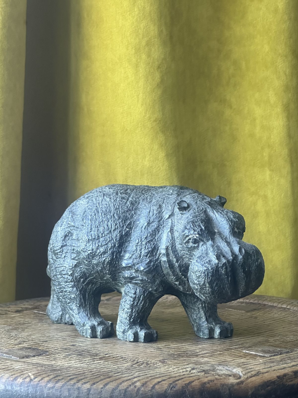 A Unique Carved Serpentine Stone Sculpture Of A  Hippopotamus, Probably West African photo for sale