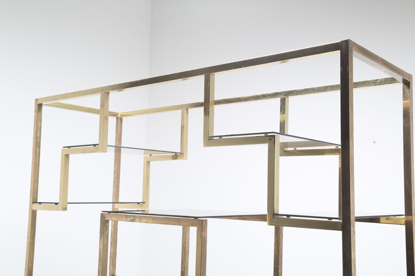 Mid Century Modern Italian Brass étagère Display Shelves With Glass Inserts By Romeo Rega, 1970s photo furniture