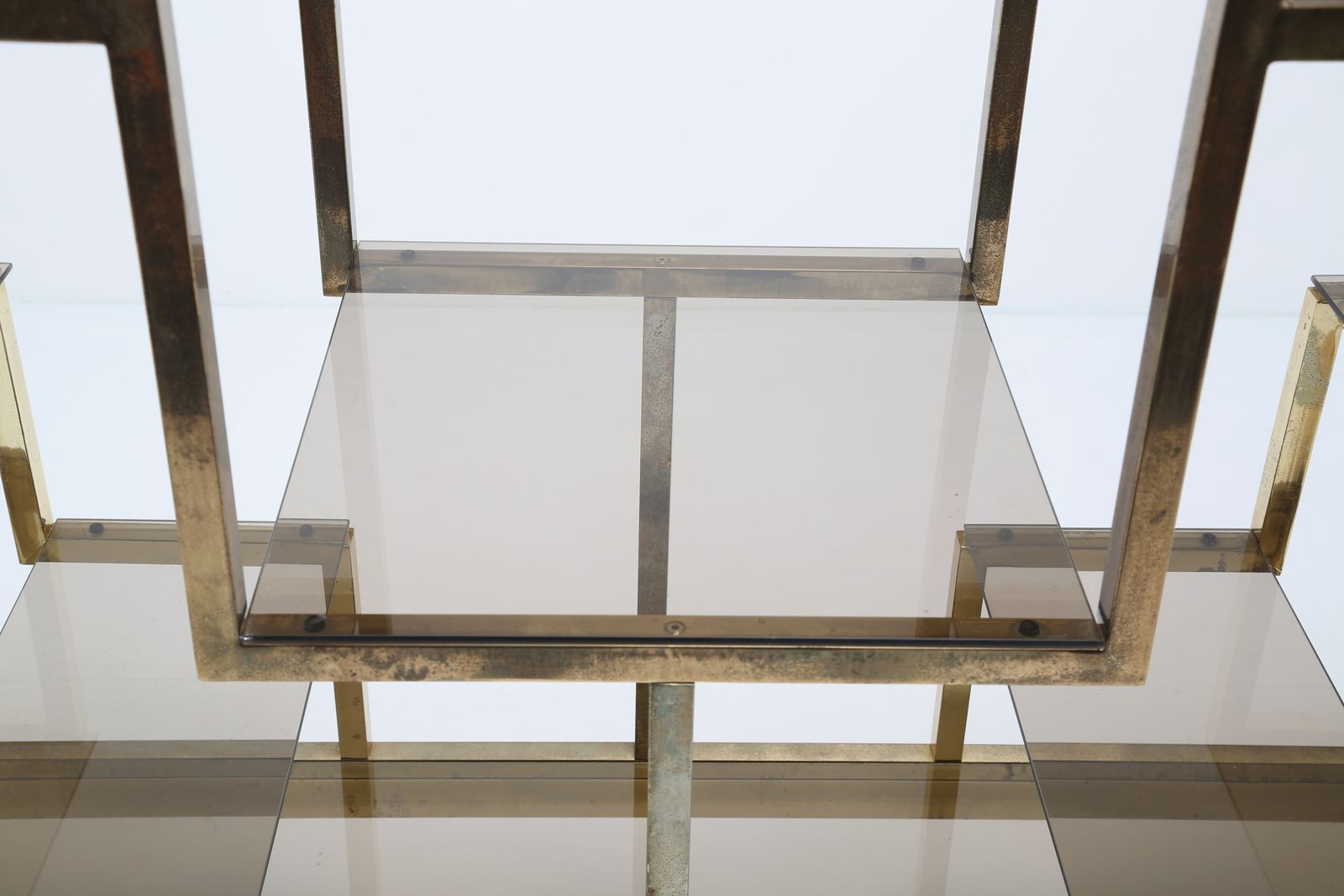 Mid Century Modern Italian Brass étagère Display Shelves With Glass Inserts By Romeo Rega, 1970s photo buy