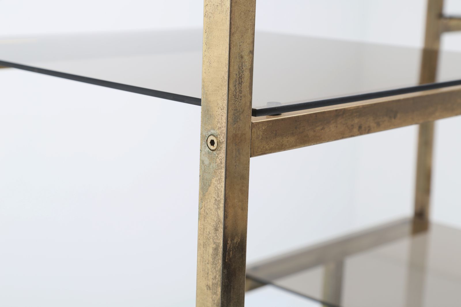 4500.0 Mid Century Modern Italian Brass étagère Display Shelves With Glass Inserts By Romeo Rega, 1970s photo