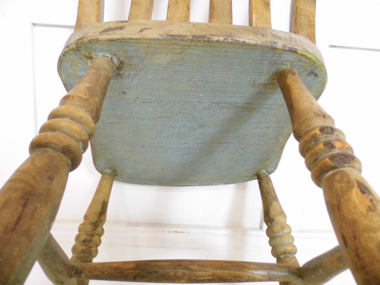 Antique Lathback Welsh Windsor Chair Elm Seat G H Moore Carnarvon Stamp 1920s photo vintage
