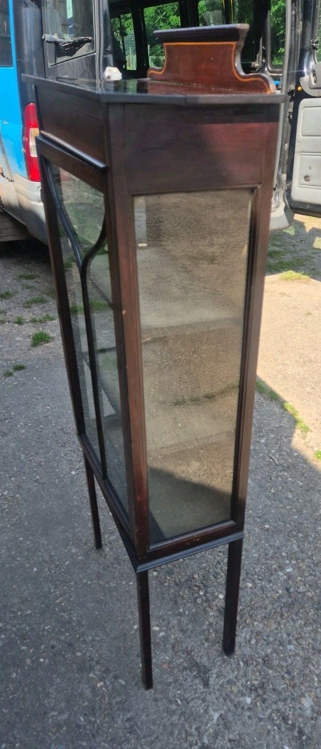 Tall Edwardian Inlaid Mahogany Display Glass Cabinet photo 75.0