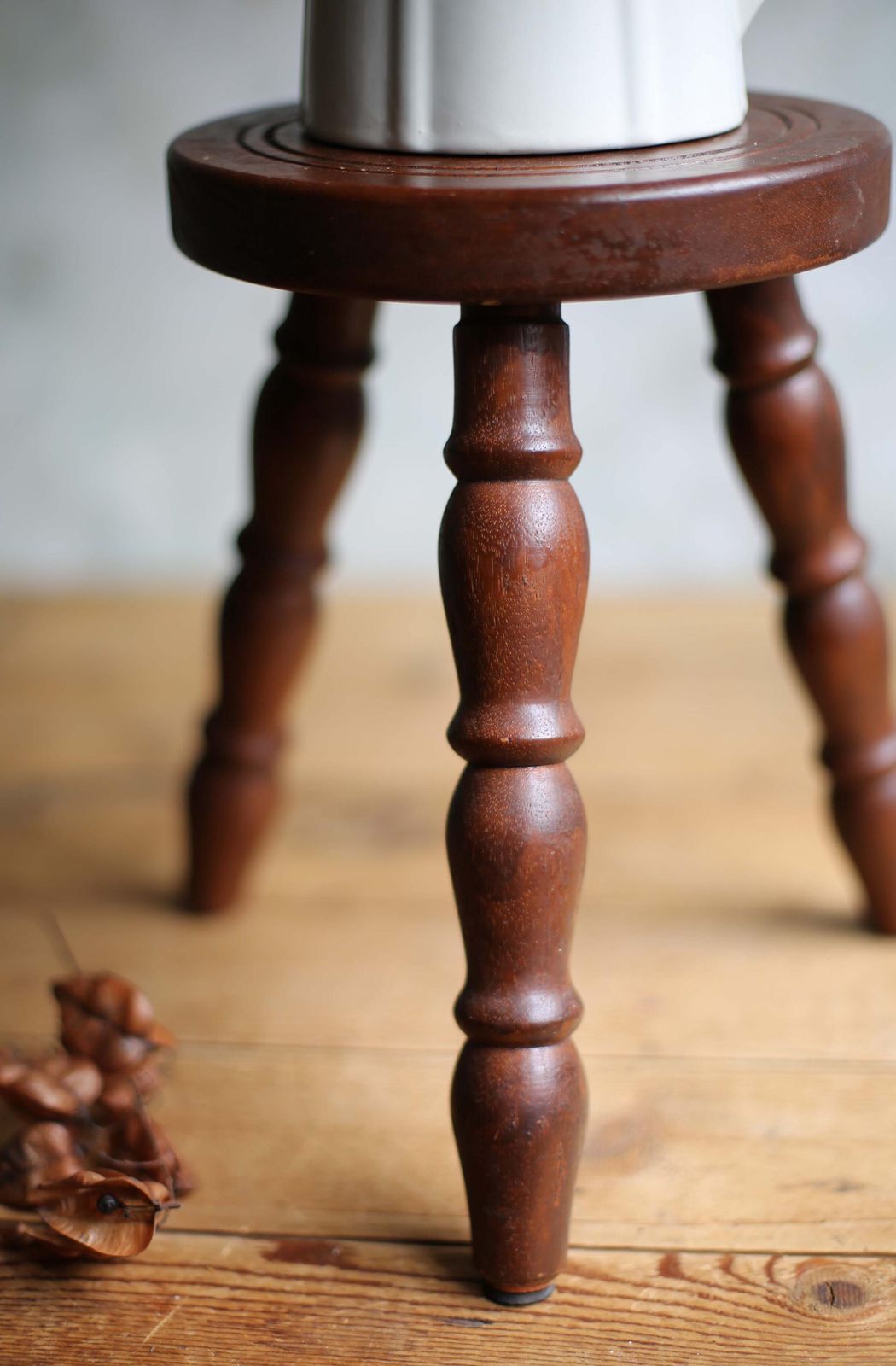 photo for sale Breton Stool Milkmaid Stool Rustic Wooden French Bullseye Antique Bobbin Furniture