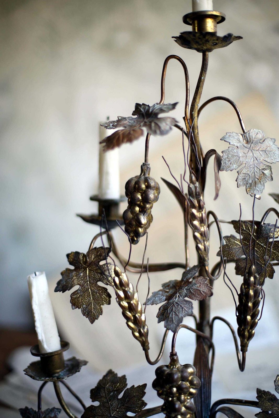 Antique Candelabra French Church Alter Piece Grape Vines & Wheat Bronze Rococo Gilded photo buy