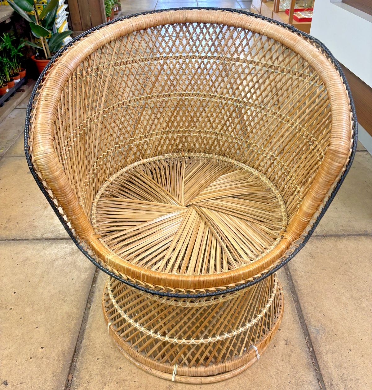 Vintage 1970's Wicker/ Bamboo Cane Tub Chair