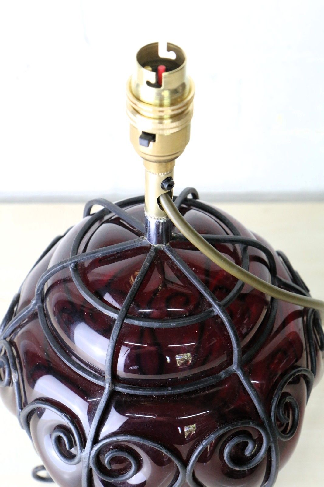 Antique Table Lamp Italian Cage Blown Glass Lamp Ruby Red 1920's Venetian Glass photo 118.0