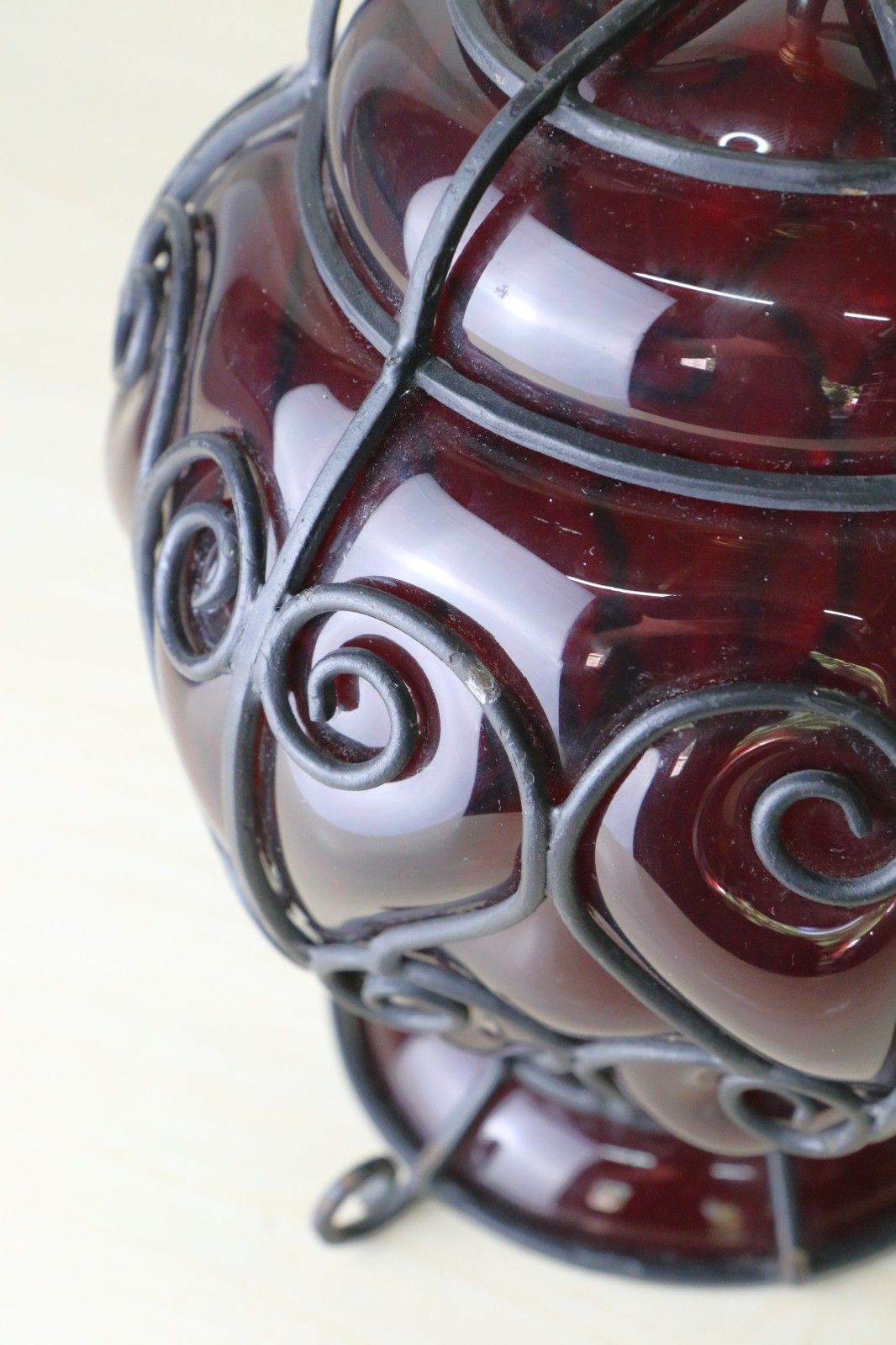 photo furniture Antique Table Lamp Italian Cage Blown Glass Lamp Ruby Red 1920's Venetian Glass