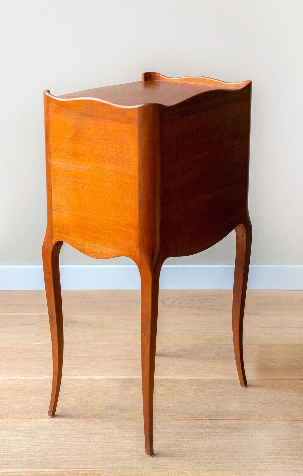 photo for sale Vintage Wooden Bedside Table   French Provincial 3 Drawer Nightstand   Cabriole Leg Side Table