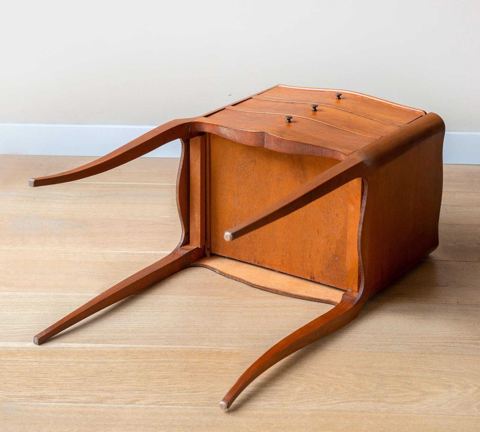 photo buy Vintage Wooden Bedside Table   French Provincial 3 Drawer Nightstand   Cabriole Leg Side Table