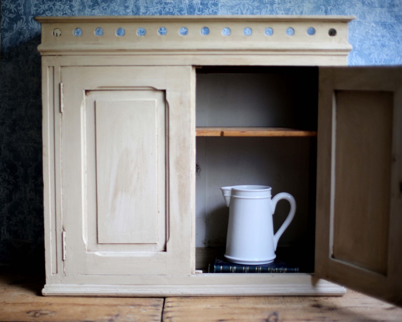 Antique Wooden Cabinet Painted Carved Kitchen Cupboard Unit photo vintage