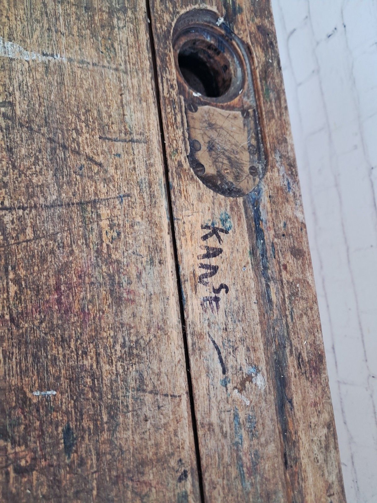 photo furniture Vintage Double School Desk Wooden Rustic Industrial Original Graffiti Desk 1970