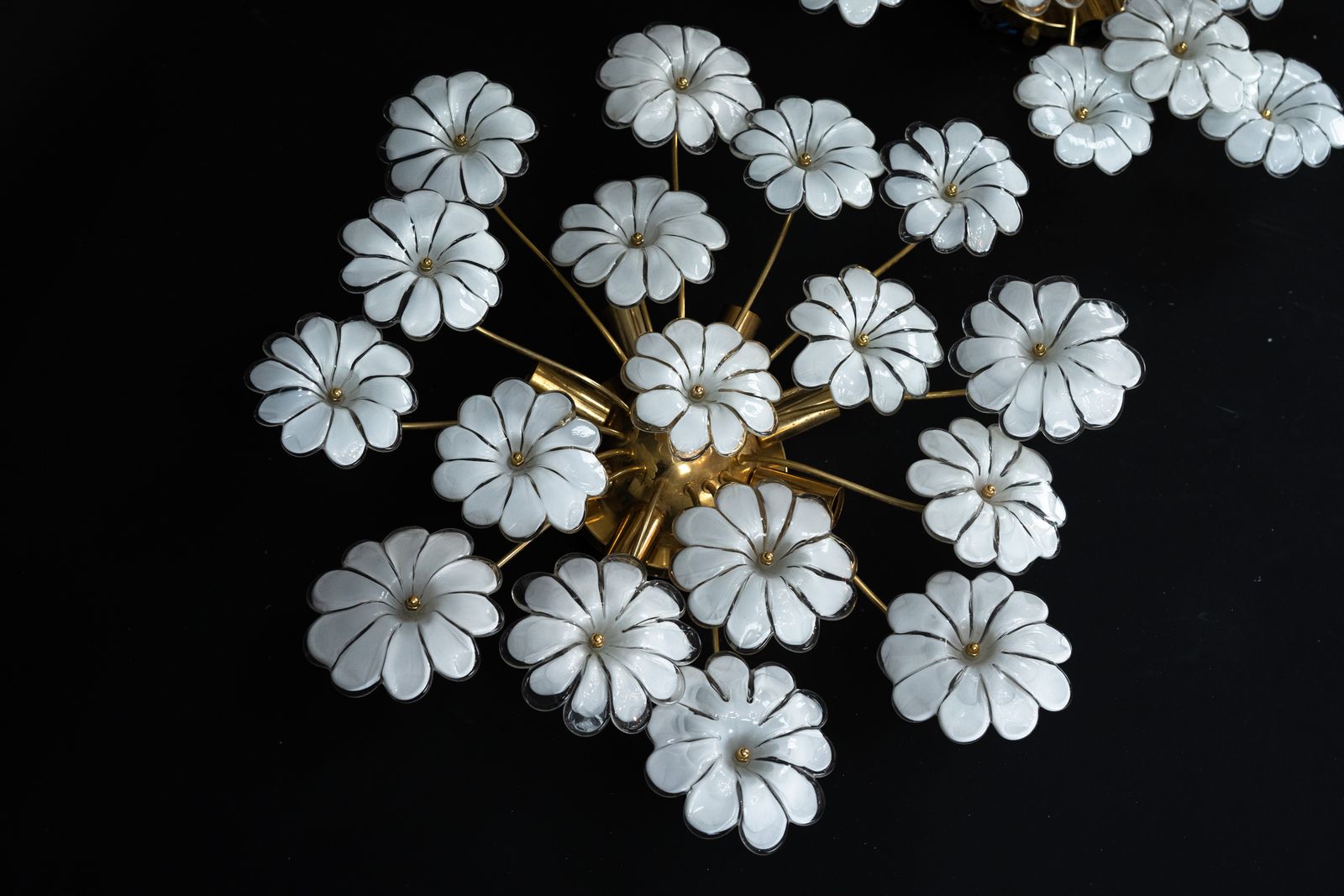 Pair Of Murano White Flower Ceiling Lamps. Italy 1980s photo 2470.0