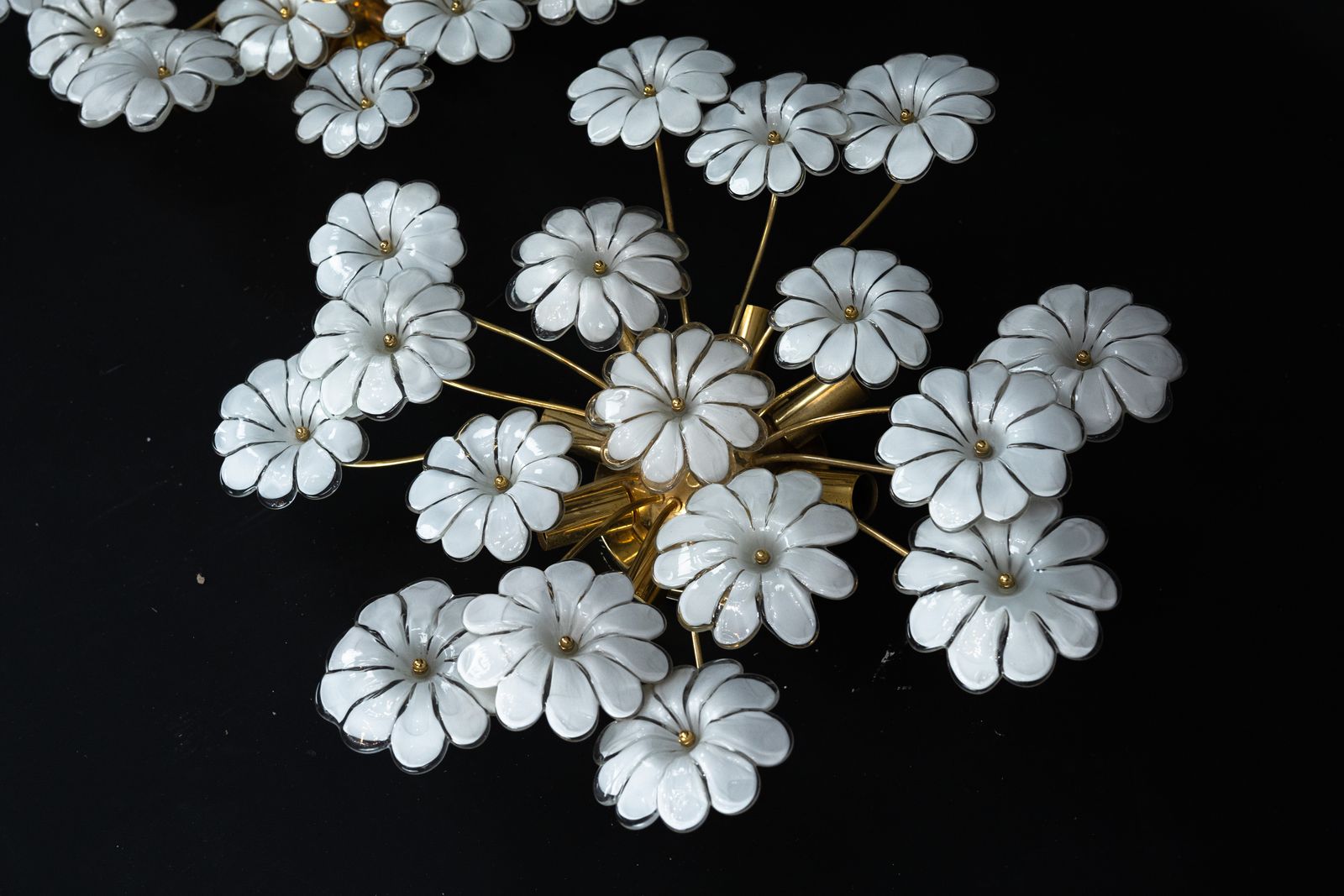 Pair Of Murano White Flower Ceiling Lamps. Italy 1980s photo vinterior