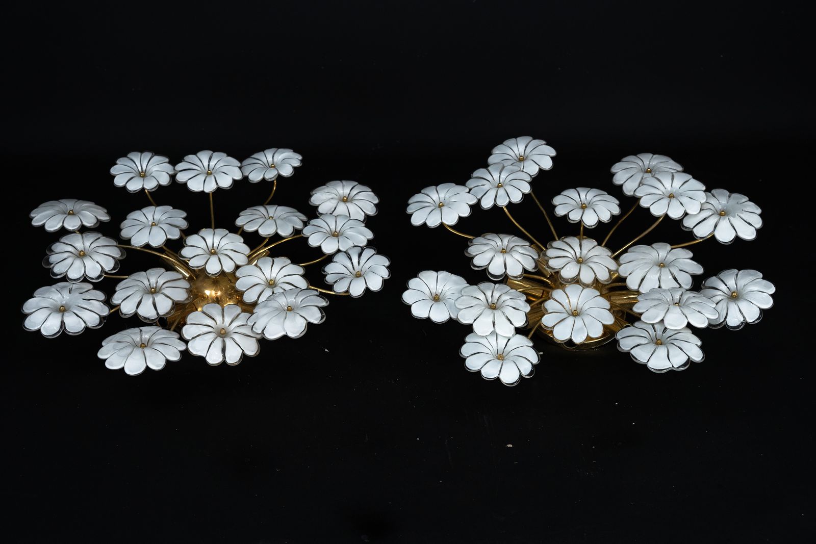 Lighting Pair Of Murano White Flower Ceiling Lamps. Italy 1980s photo