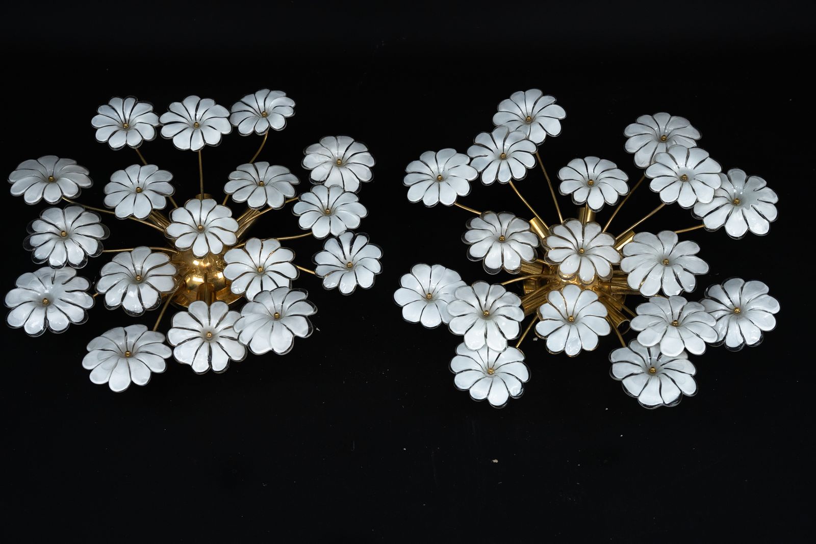 2470.0 Pair Of Murano White Flower Ceiling Lamps. Italy 1980s photo