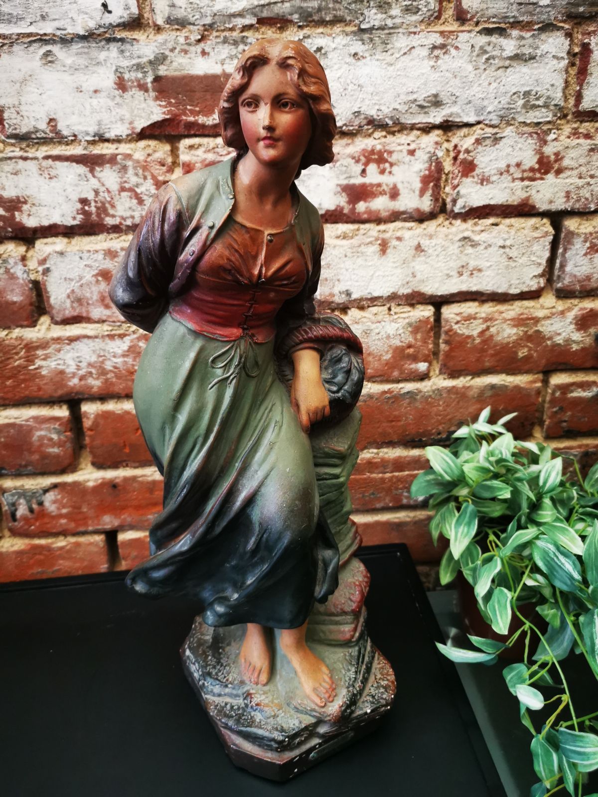 Antique French Plaster Statuette Of Country Girl photo furniture