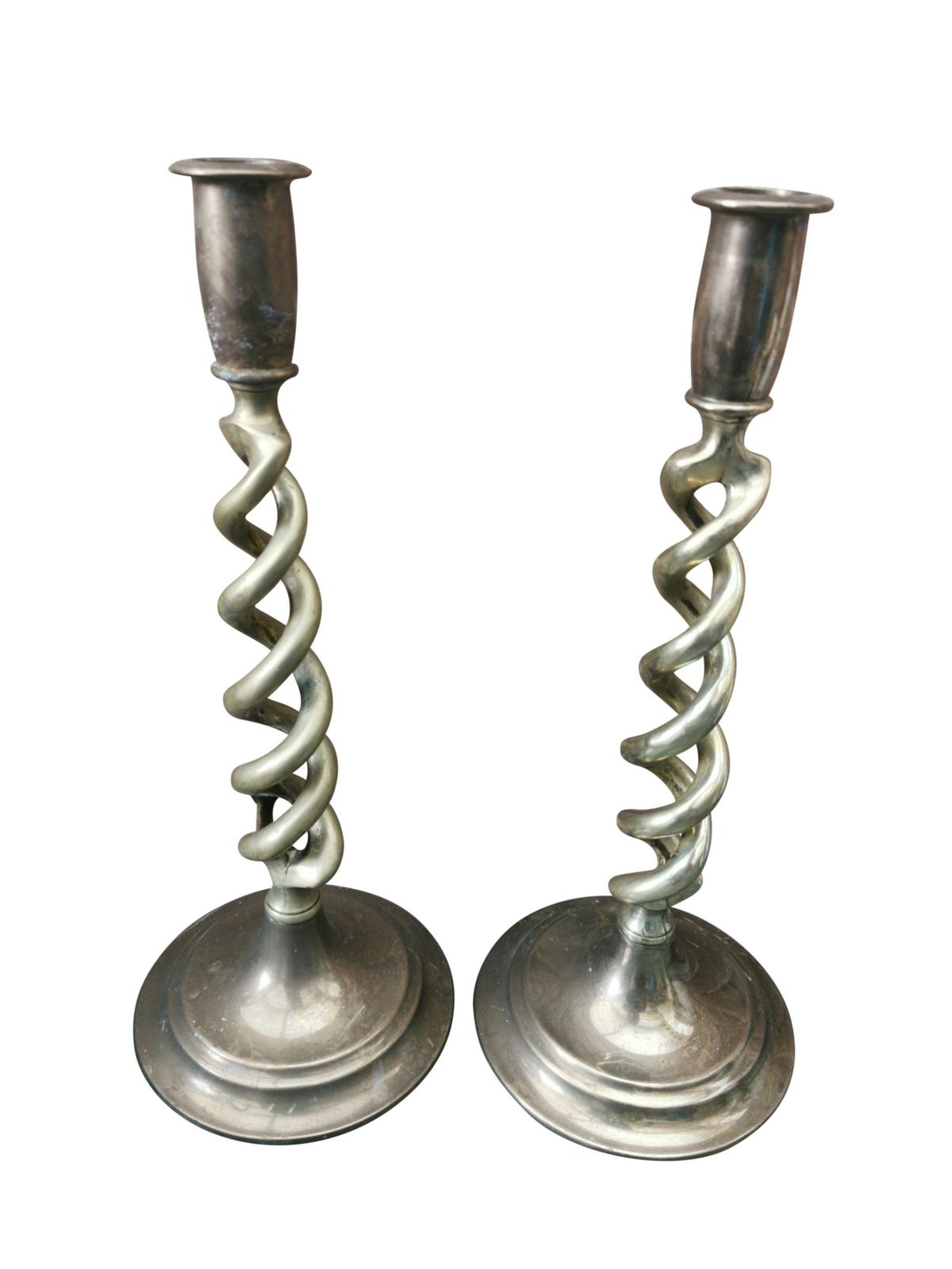 Pair Of Antique Brass Barley Twist Candlesticks photo furniture