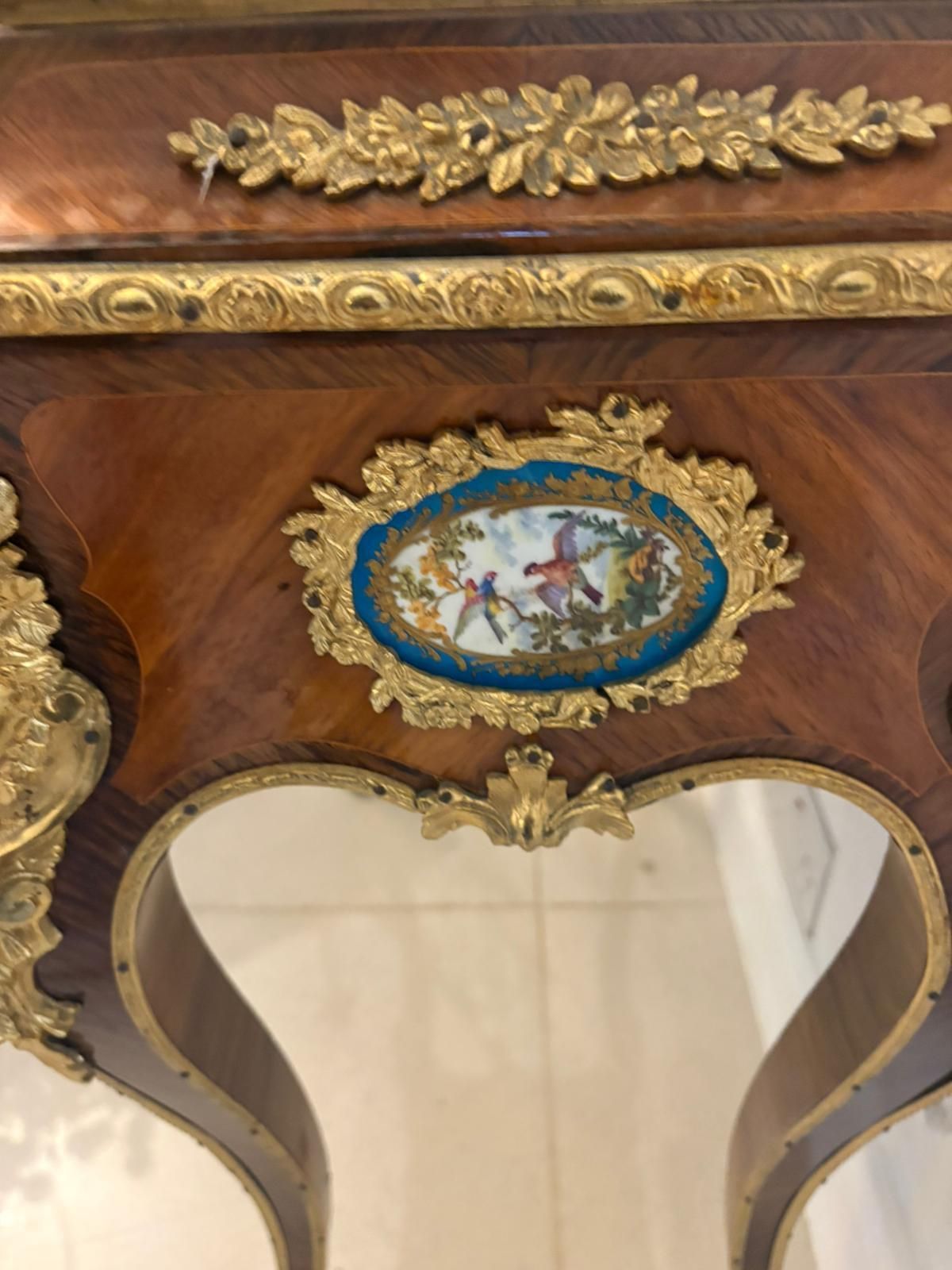 Home Decor Antique French 19th Century Ormolu Mounted Kingwood Jardiniere Stand Porcelain Plaque photo