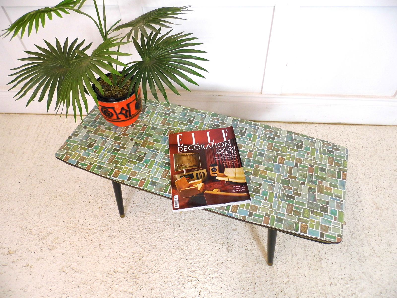 Opal Kleinmöbel: Formica Mosaic Topped Coffee Table Plant Stand 1950s German