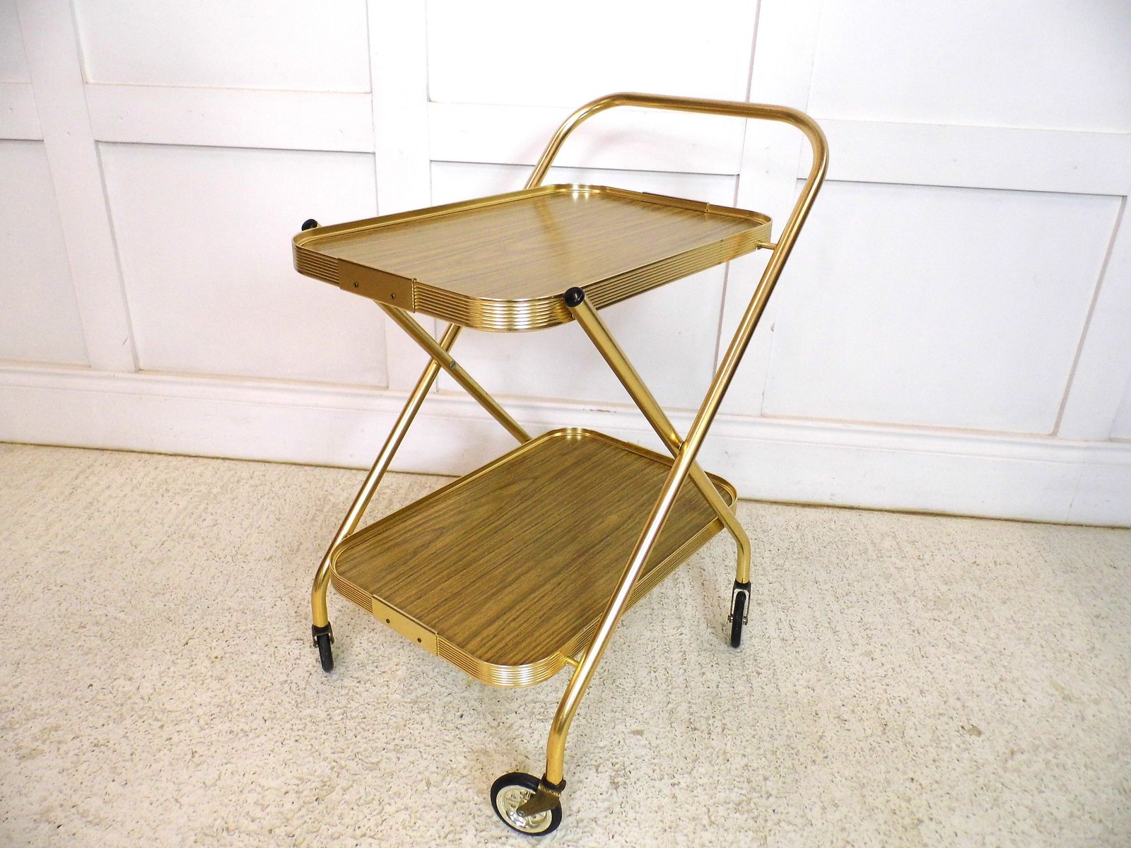 Vintage Retro Hostess Bar Drinks Cart Trolley Folding Design 1970s Formica Gold photo buy