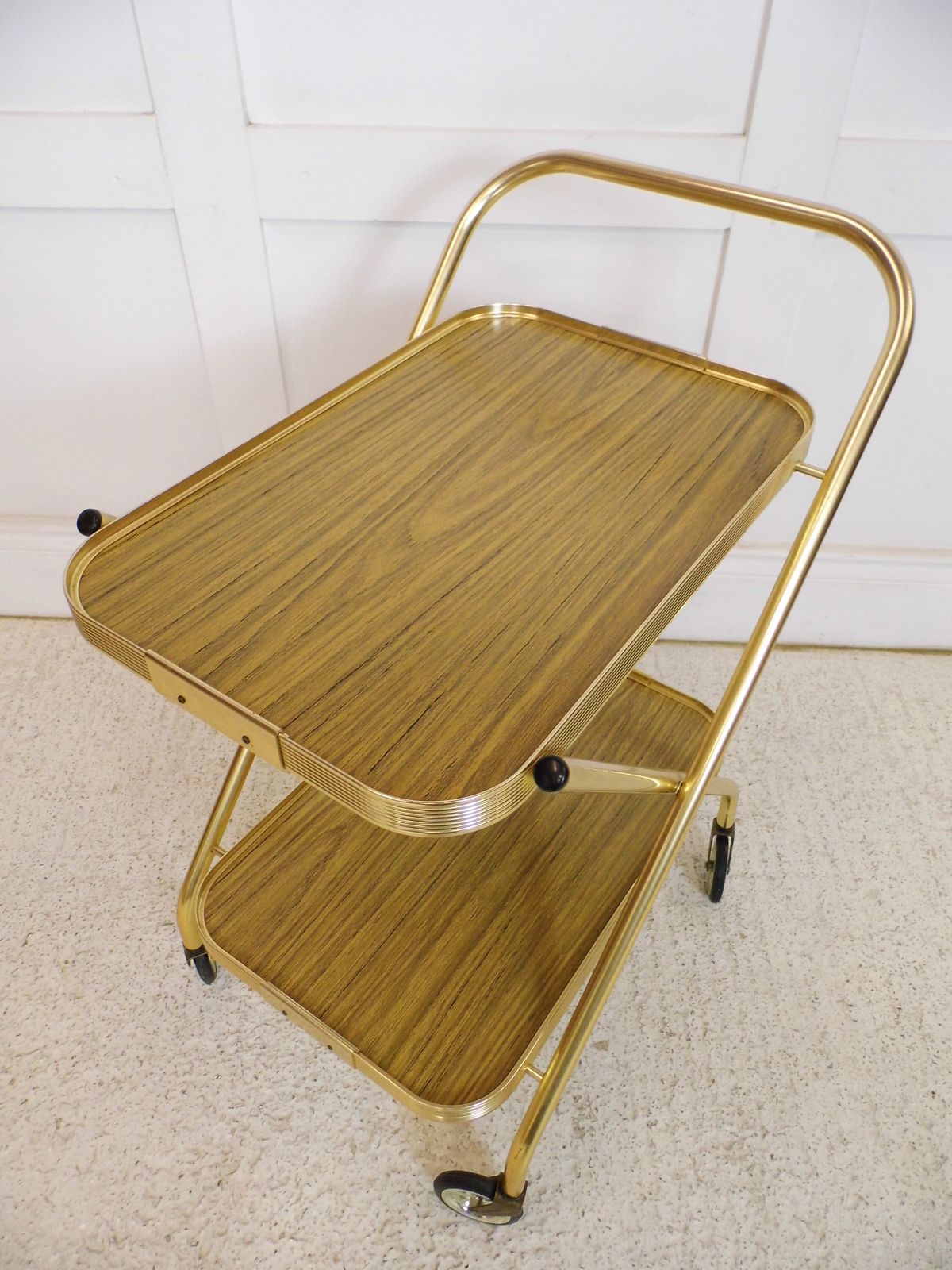 Vintage Retro Hostess Bar Drinks Cart Trolley Folding Design 1970s Formica Gold photo vintage