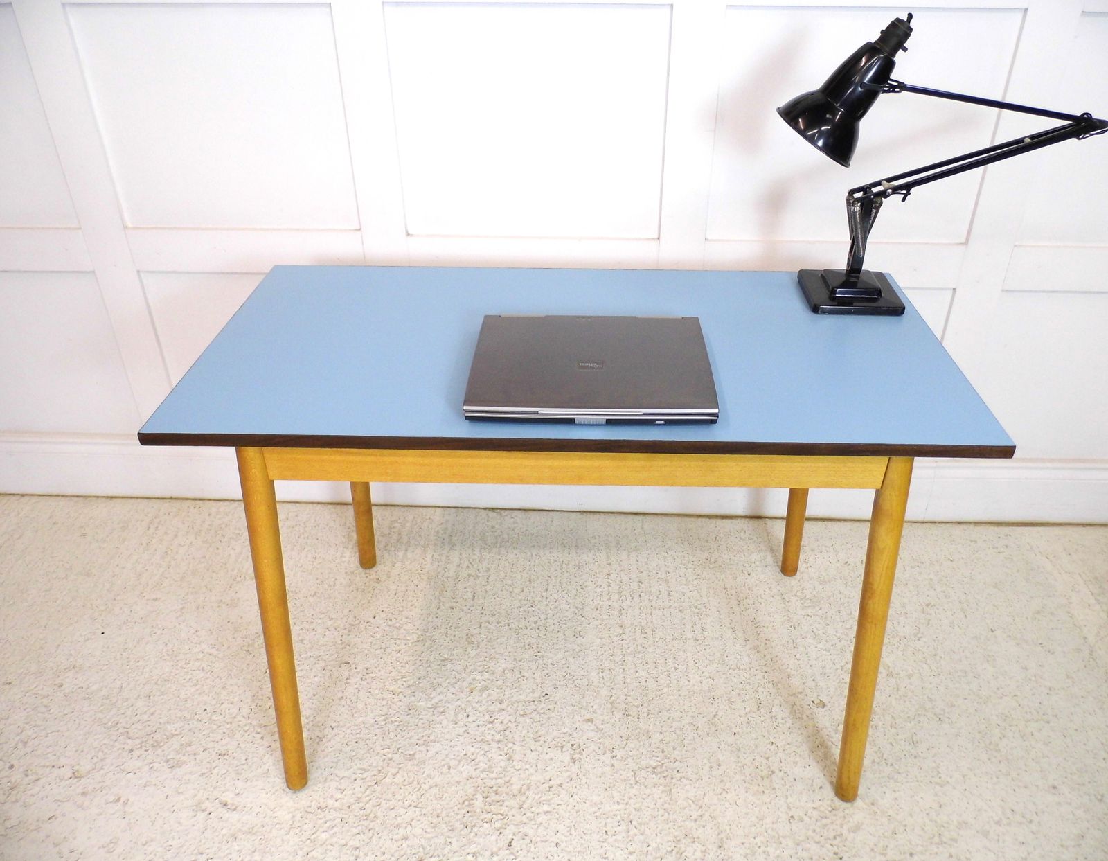 Vintage Retro Formica Kitchen Table Or Retro Home Desk Light Blue Formica 1960s photo furniture