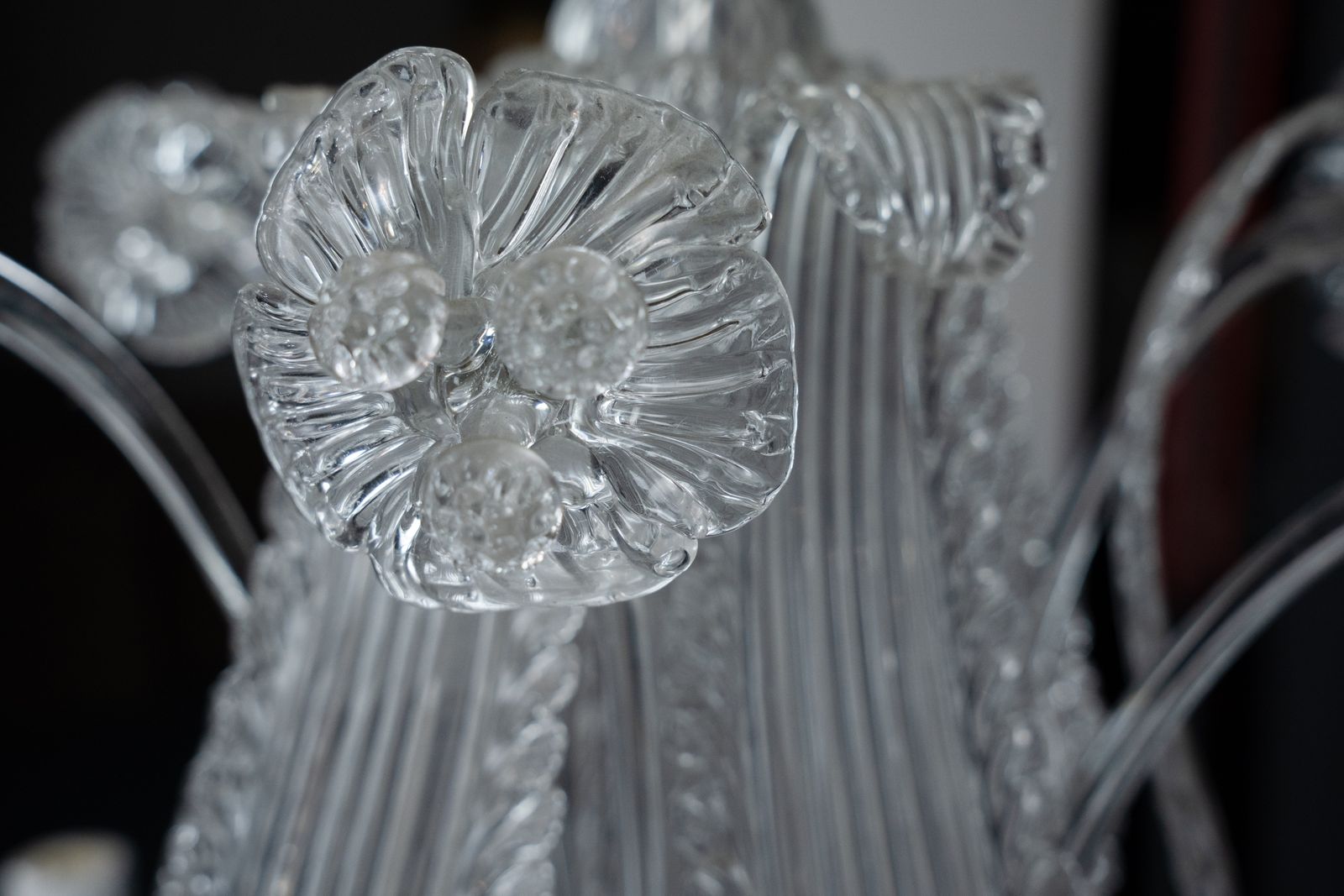 photo vinterior 1940s Vintage Murano Clear Glass Chandelier, Classic Italian Art Glass