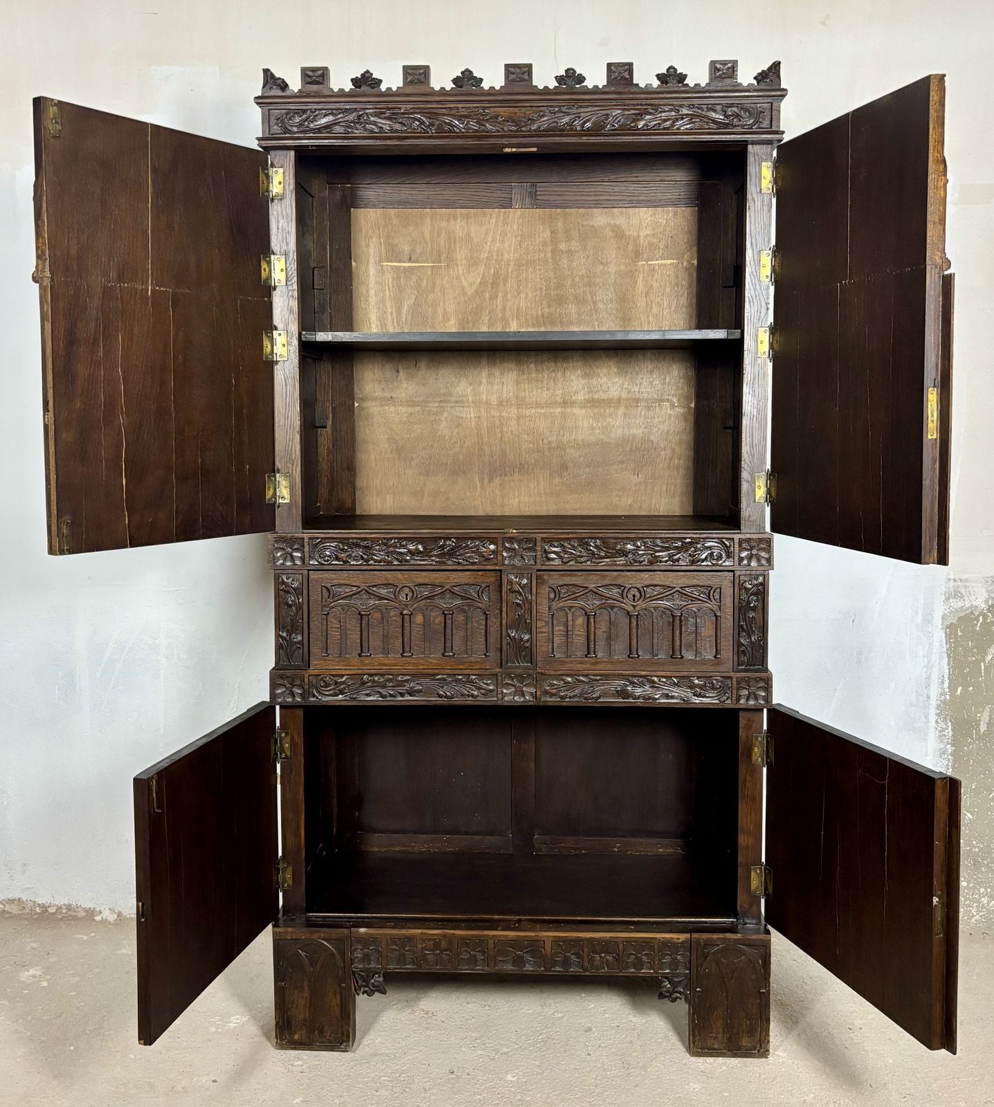 photo furniture Monumental Gothic Revival Oak Cabinet, Early 20th Century