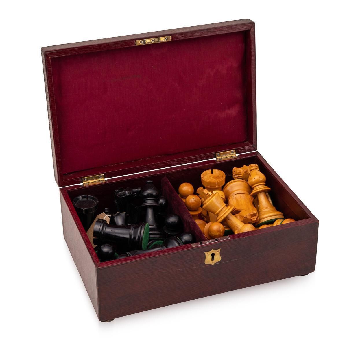 Antique 20thc English Staunton Cased Chess Set C.1950 photo for sale