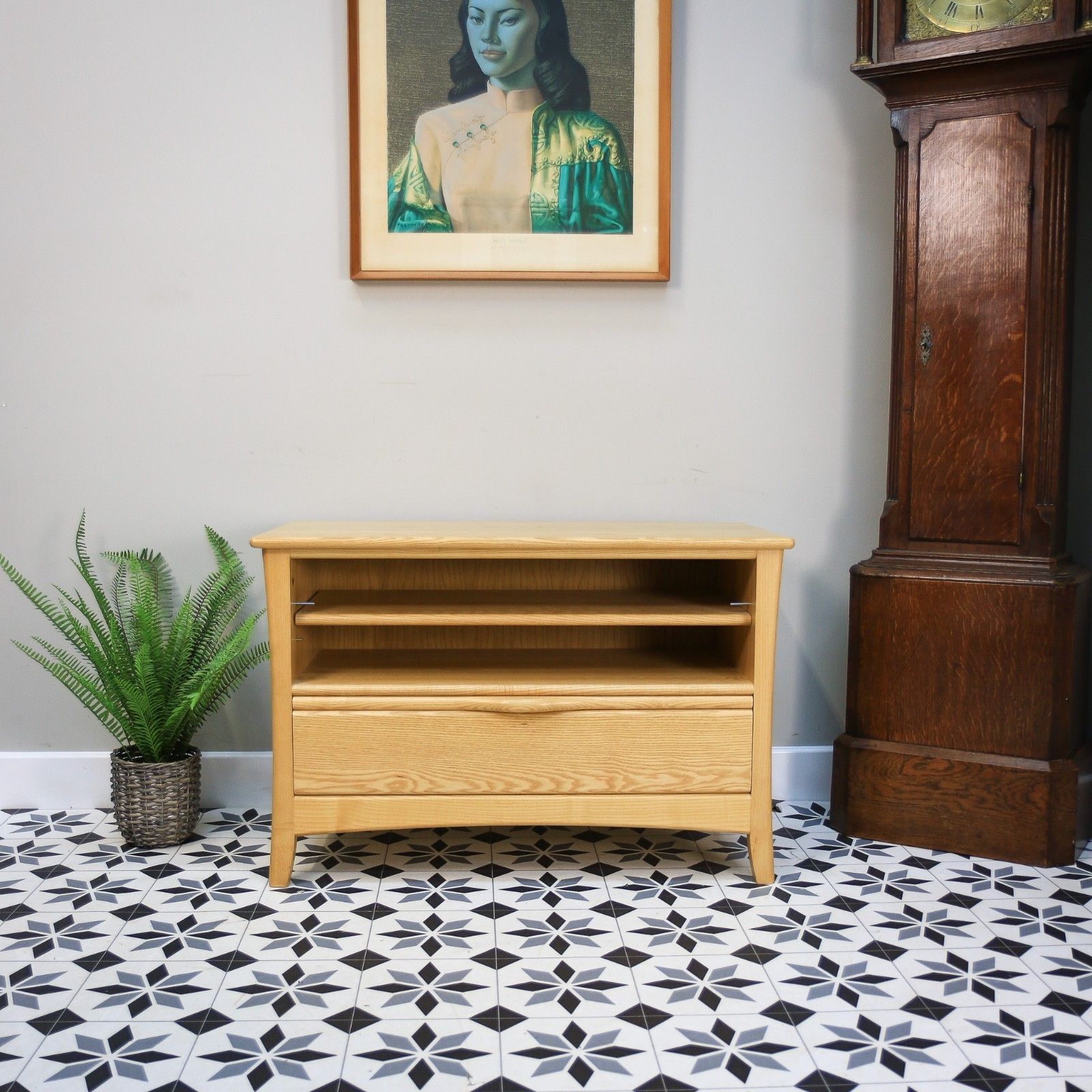 Ercol Tv Media Stand In Elm And Ash, Light Blonde Finish. photo furniture