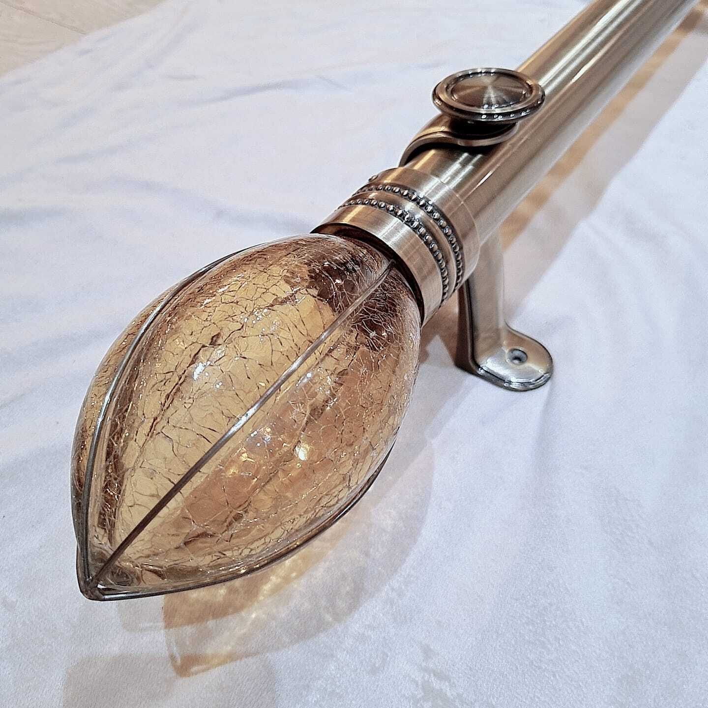 Stunning 50mm Heritage Quality Curtain Poles – Hand Blown Crackle Glass Finials With Original Matching Rings & Brackets photo for sale