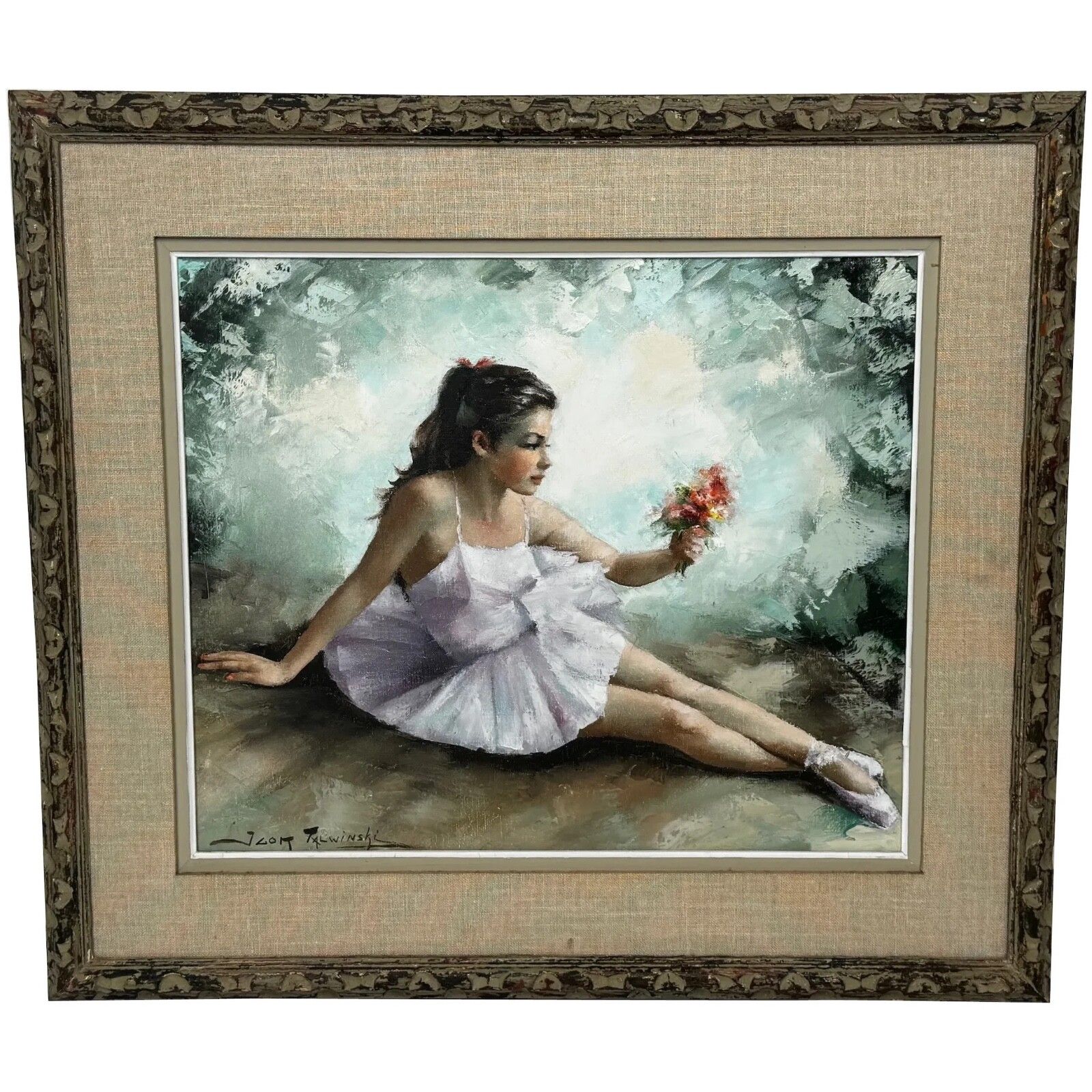 Mid 20th Century Oil Painting Portrait Young Lady Ballerina Dancer Signed By Igor Talwinski