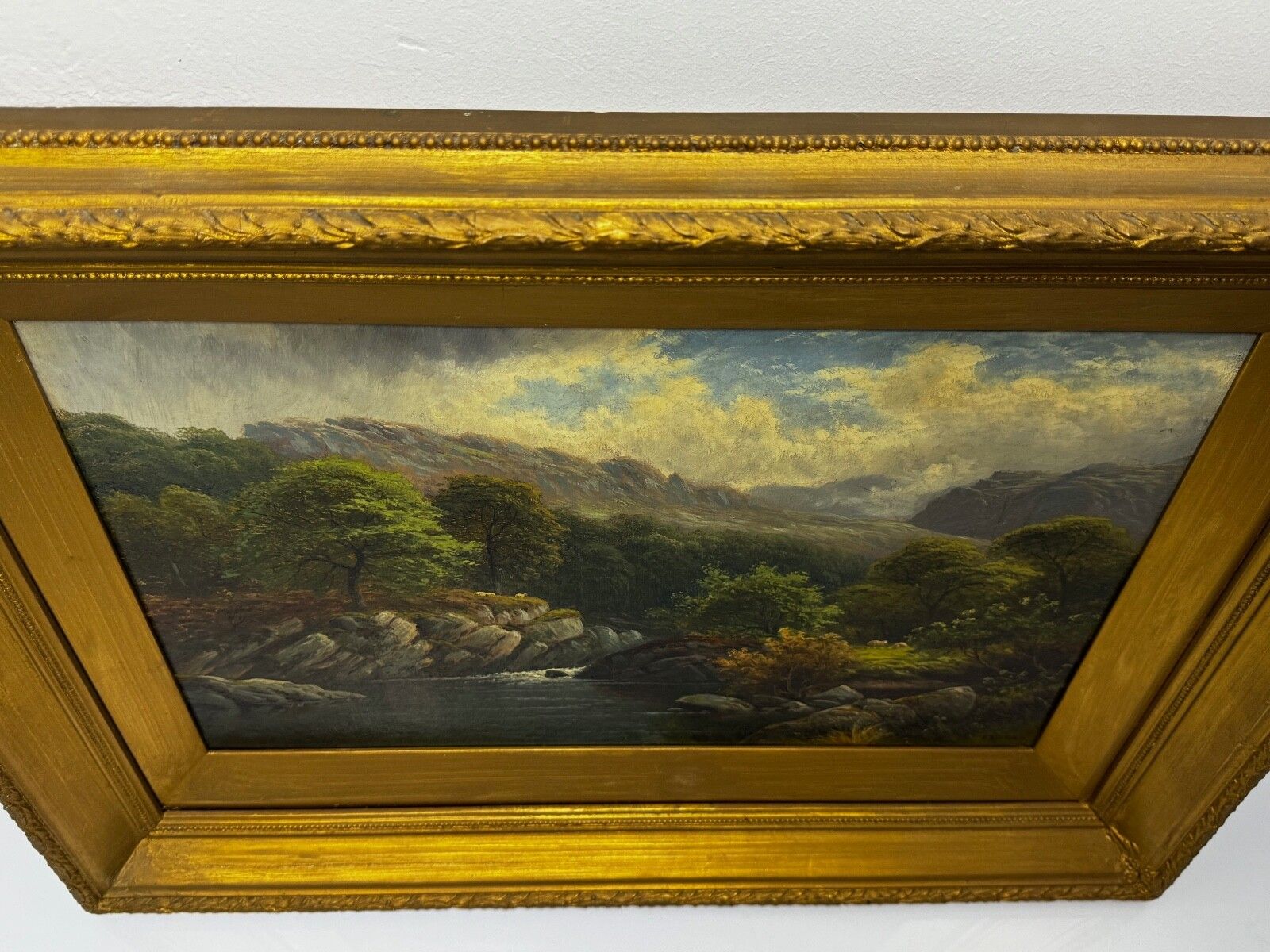19e-eeuws olieverfschilderij "A Quiet Pool North Wales On The Conwy River" door Thomas Spinks photo vinterior