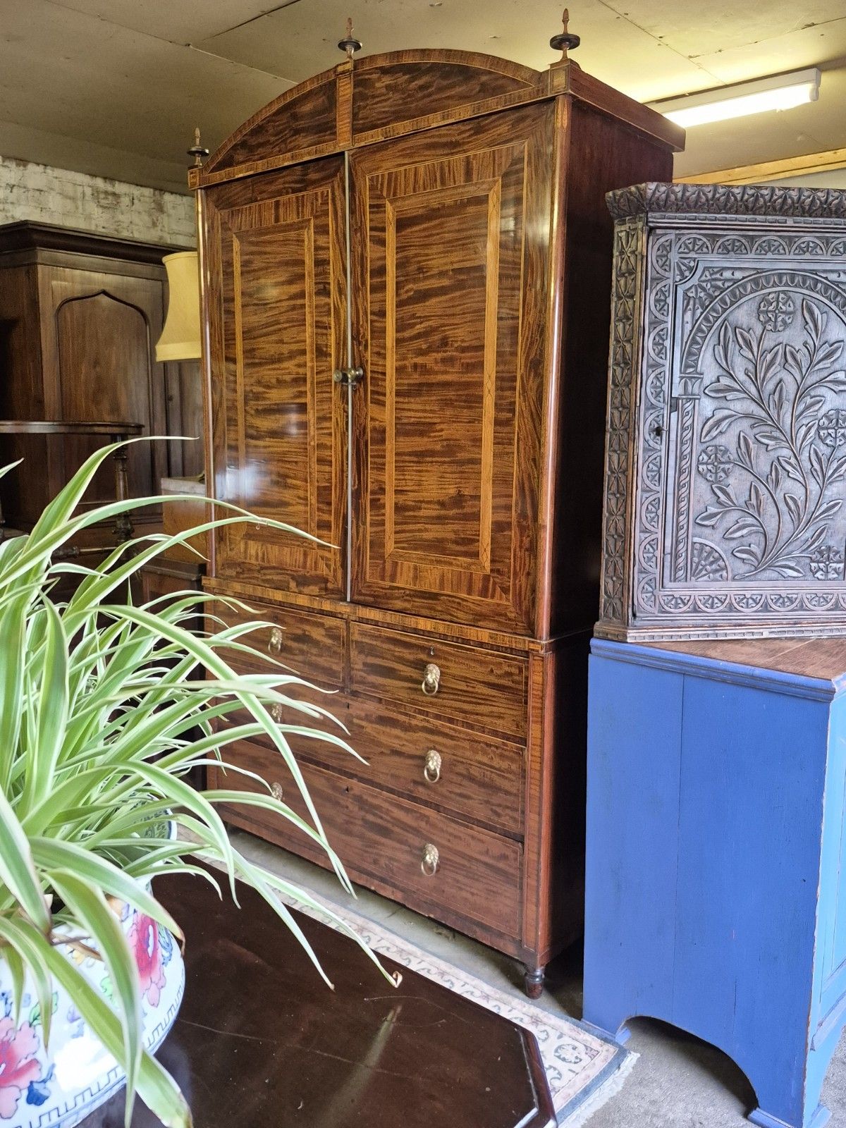 Exceptional Huge Dutch Cuban Mahogany Satinwood Crossbanded Regency Linen Press photo furniture