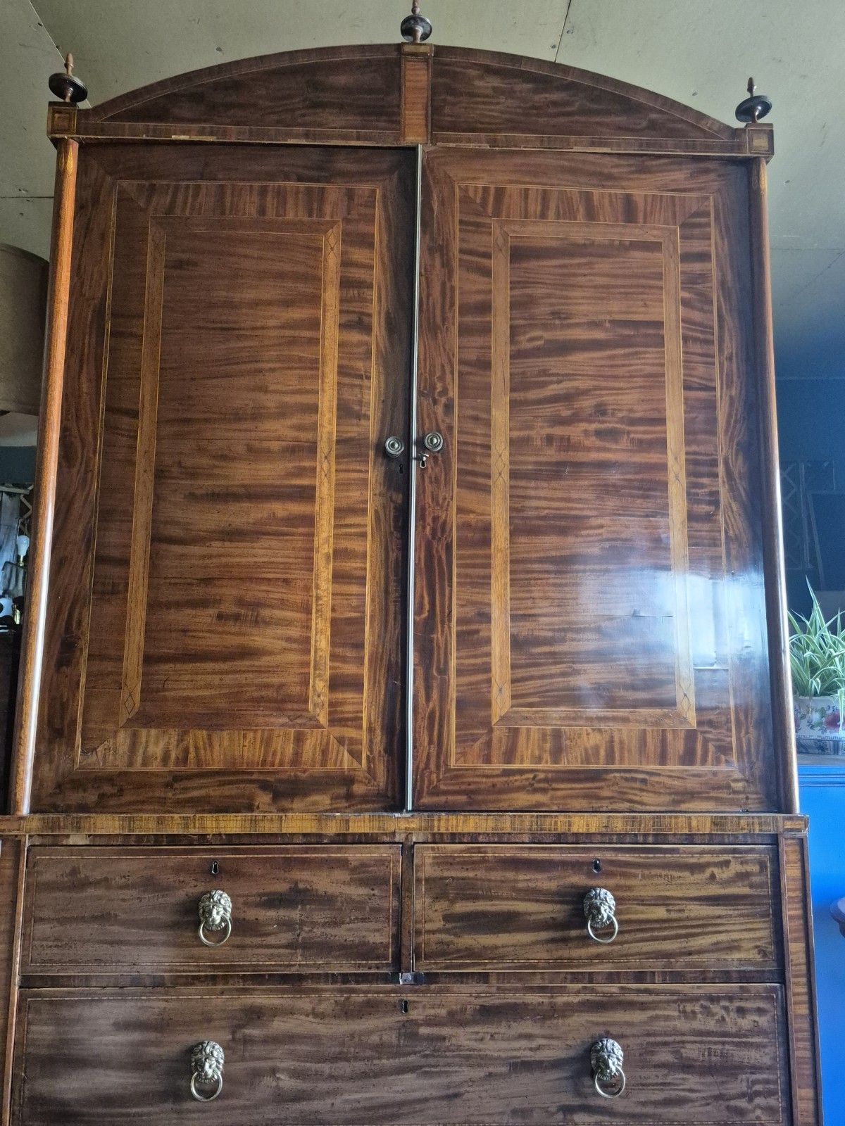 Exceptional Huge Dutch Cuban Mahogany Satinwood Crossbanded Regency Linen Press photo Furniture