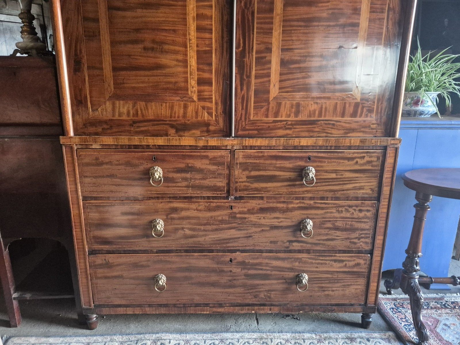 Exceptional Huge Dutch Cuban Mahogany Satinwood Crossbanded Regency Linen Press photo 825.0