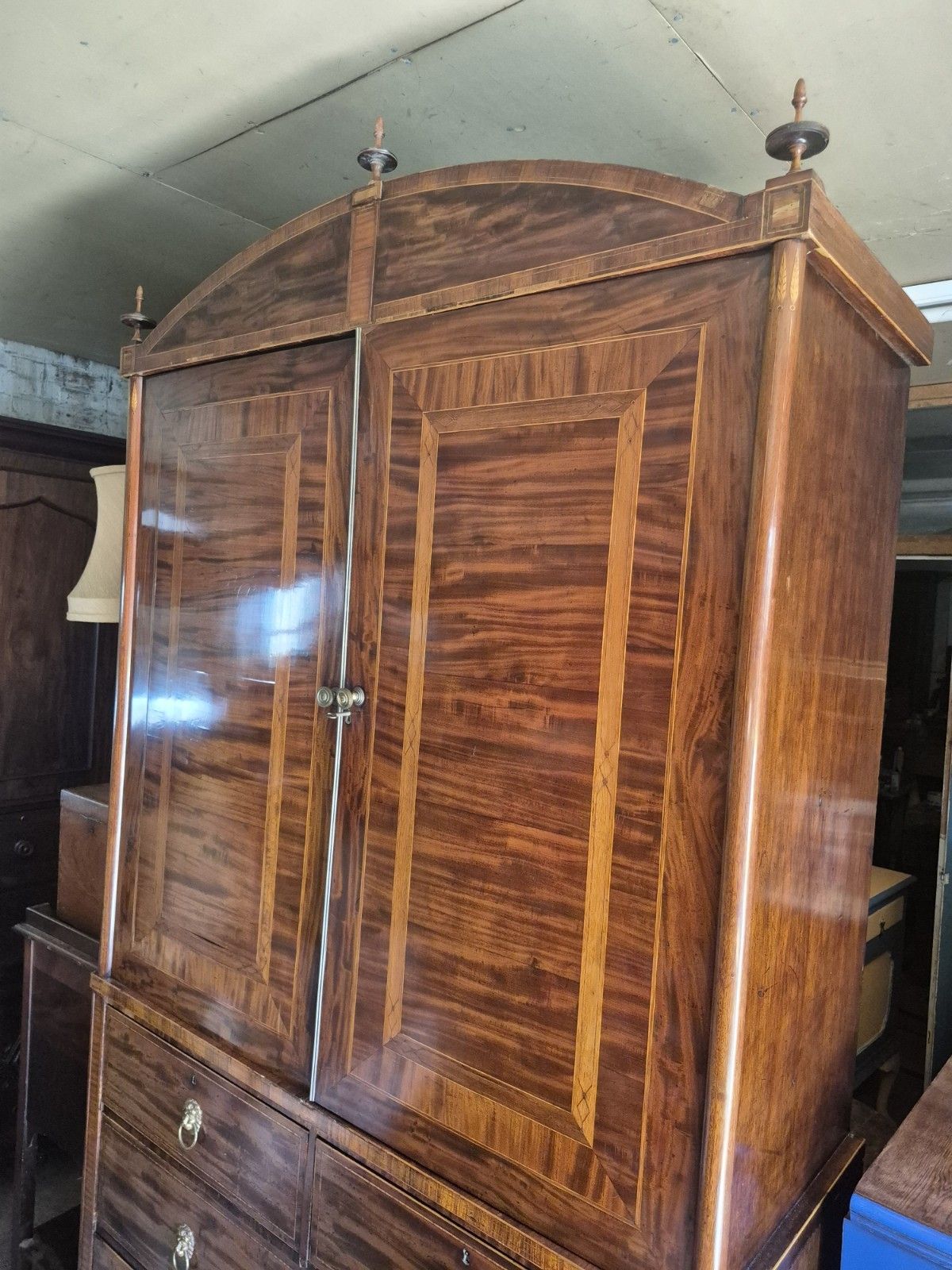 Exceptional Huge Dutch Cuban Mahogany Satinwood Crossbanded Regency Linen Press photo vinterior