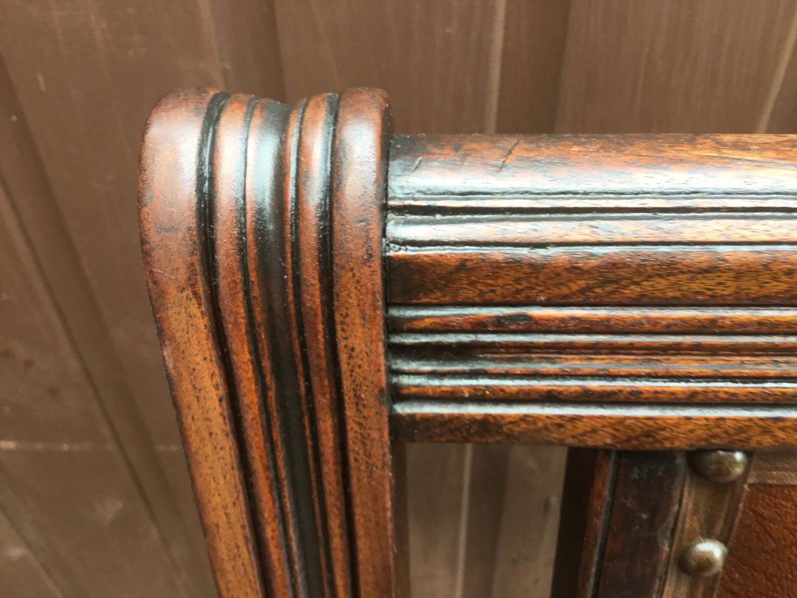 photo furniture Victorian Oak And Mahogany Leather Side Chair. Excellent Condition