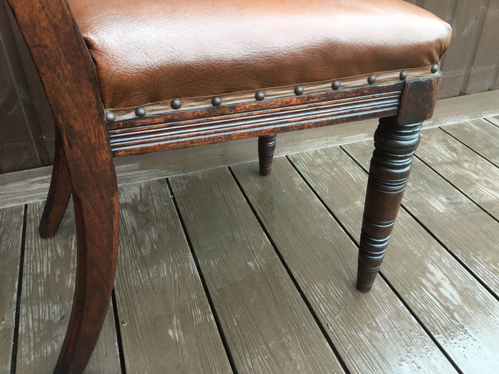 160.0 Victorian Oak And Mahogany Leather Side Chair. Excellent Condition photo
