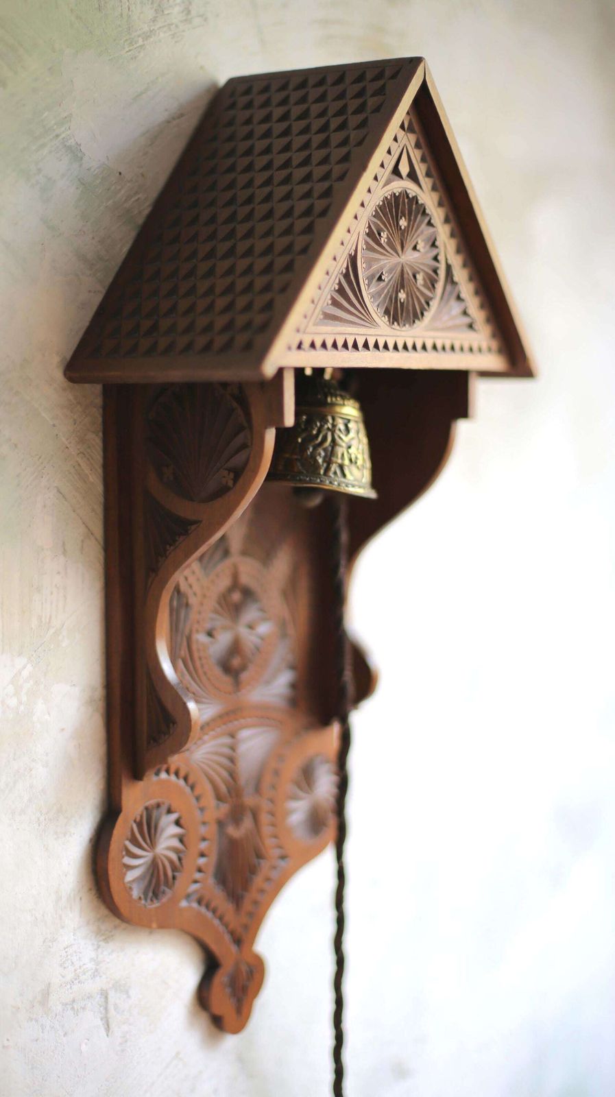 Antique Chalet Bell German Folk Art Carved Prayer Dinner Door Grand Tour photo for sale