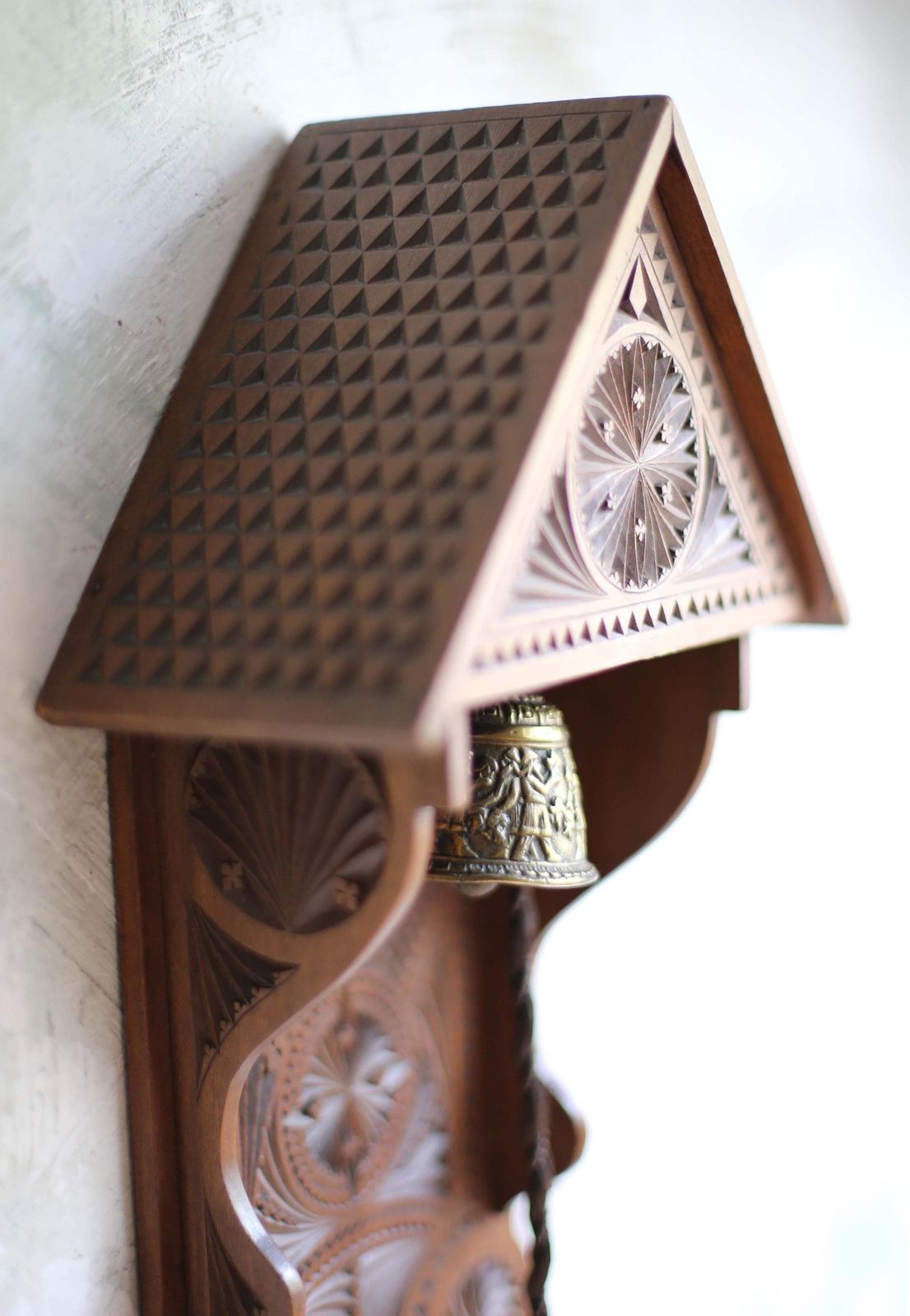 Home Fixtures Antique Chalet Bell German Folk Art Carved Prayer Dinner Door Grand Tour photo