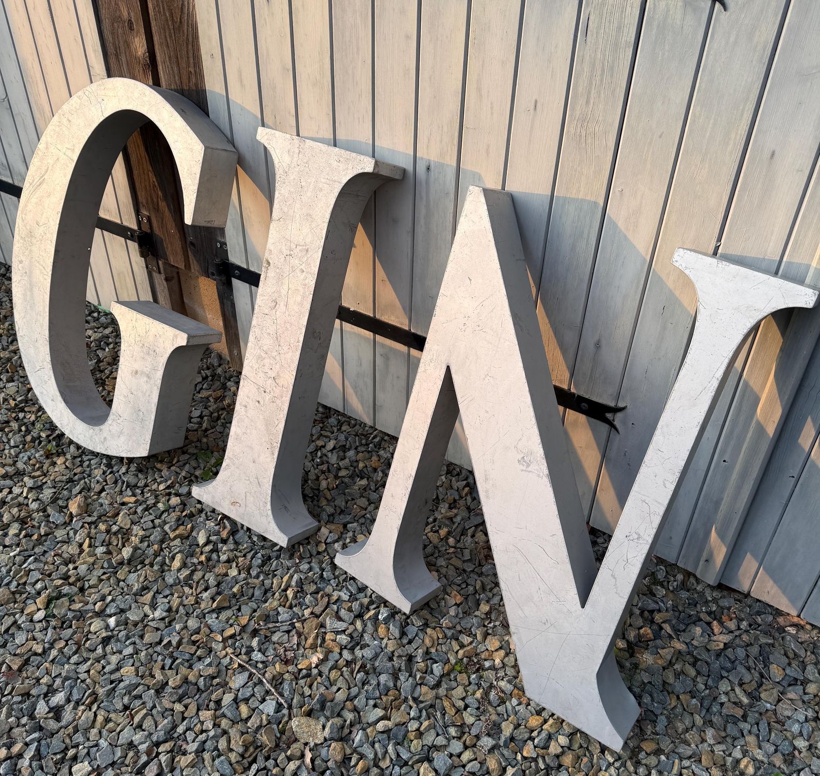 Large Gin Sign Mid Century Aluminum Letters Vintage Barware Industrial French Bar Decor Pub