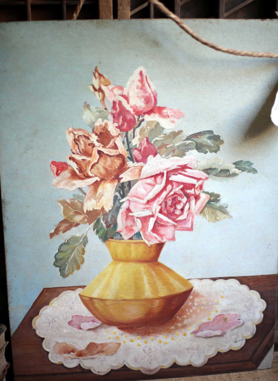 Antique French Roses Oil Painting Still Life Floral Art photo Art