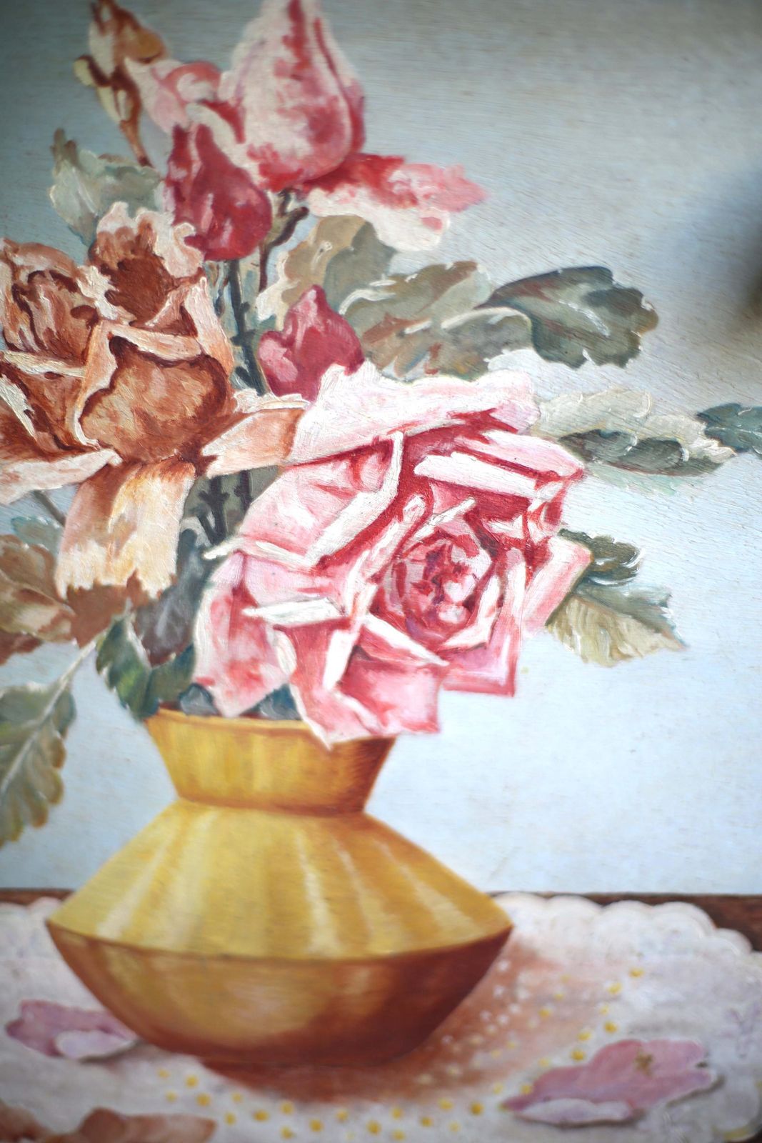 Antique French Roses Oil Painting Still Life Floral Art photo vinterior