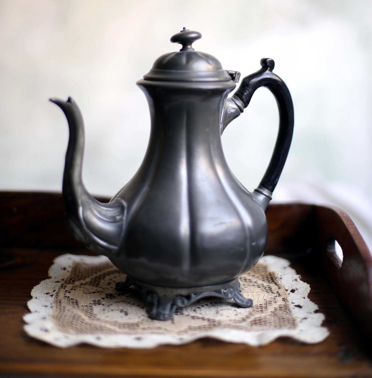 Antique Rococo Gadrooned Coffee Pot Pewter V S Sheffield photo furniture